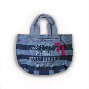 Walt Disney World 1971 Large Gray Striped Canvas Tote Bag  with Drawstring